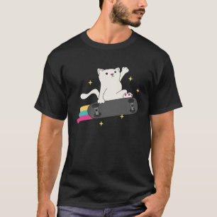 Skater Cat Rainbow Skateboard Cool Skater Kitty T-Shirt