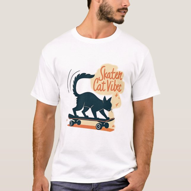 Skater Cat Vibes Funny Feline on Skateboard T-Shirt (Front)
