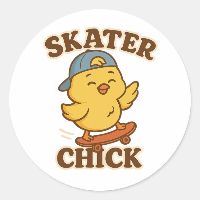 Skater Chick – Cute Street Style Tee Classic Round Sticker (Front)