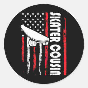 Skater Cousin Funny Skating Skateboarding Dude Us Classic Round Sticker