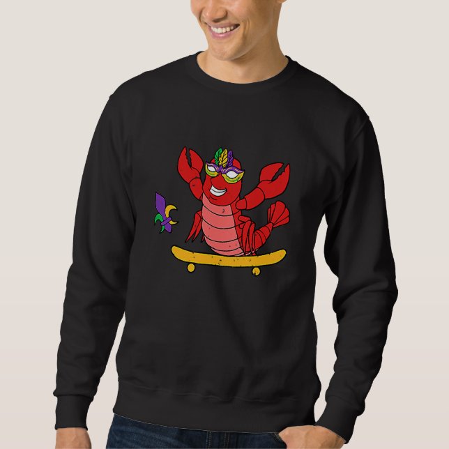 Skater Crawfish Pocket Mardi Gras Mask Carnival Sk Sweatshirt (Front)