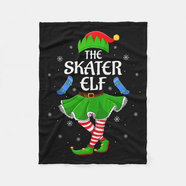 Skater Elf Christmas Family Girls Women Elf Squad  Fleece Blanket (Front)
