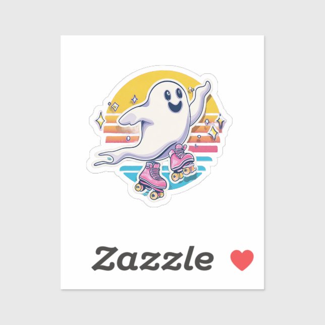 Skater Ghost Sticker – Cute Ghost on Roller Skate (Sheet)
