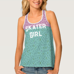 Skater girl beach glass blue & rose tank top