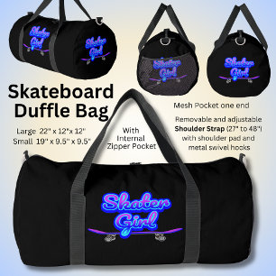 Skater Girl Blue Mauve Graffiti Glow Skateboard    Duffle Bag