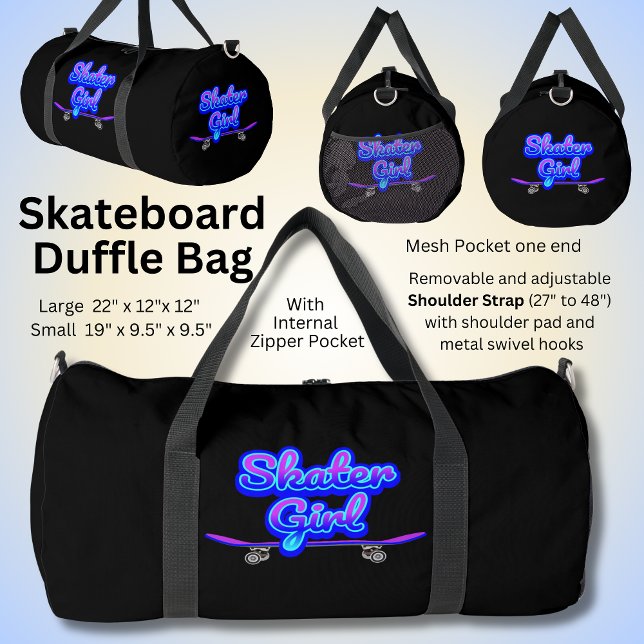 Skater Girl Blue Mauve Graffiti Glow Skateboard    Duffle Bag (Creator Uploaded)