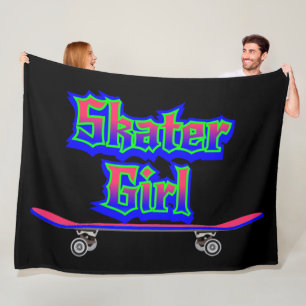 Skater Girl Blue Pink Graffiti Glow Skateboard     Fleece Blanket
