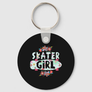 Skater Girl Floral Skateboard For Skaters Girls Cu Key Ring