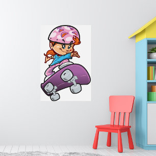 Skater Girl Fun Pink Helmet Skateboard Poster