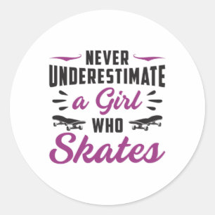 Skater Girl Girls Skating Skateboard Funny Gift Classic Round Sticker