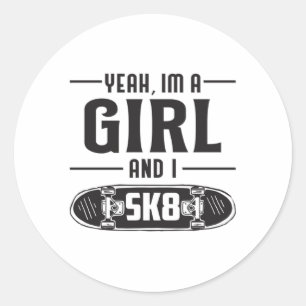Skater Girl Girls Skating Skateboard Funny Gift Classic Round Sticker