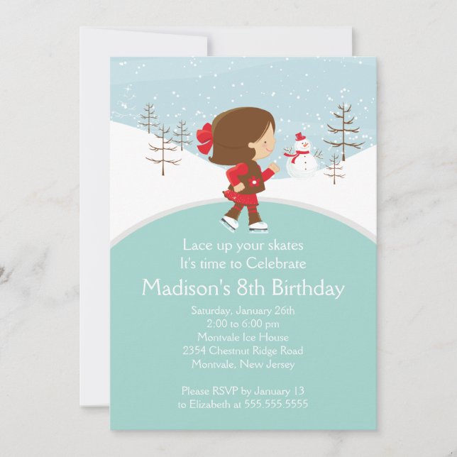 Skater Girl Ice Skating Birthday Party Invitation (Front)