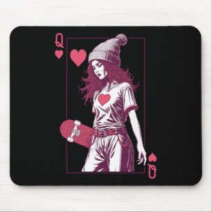 Skater Girl Queen Of Hearts Card Skateboarder Skat Mouse Pad