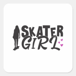 Skater Girl Sk8 Skateboard Skating Funny Gift Idea Square Sticker