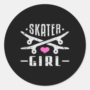 Skater Girl Skateboard Skating Sk8 Skate Gift Idea Classic Round Sticker