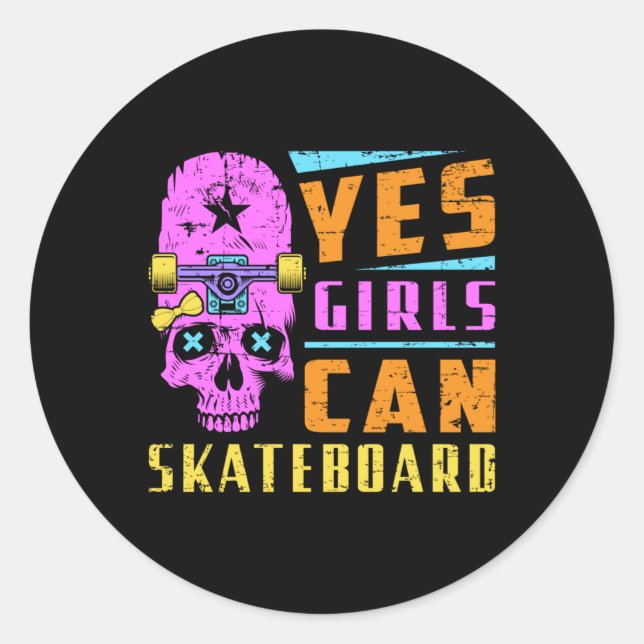 Skater Girl Skateboard Skating Skate Sk8 Gift Idea Classic Round Sticker (Front)