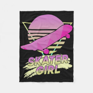 Skater Girl Skateboarder Funny 80s Retro Skateboar Fleece Blanket