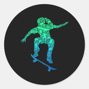 Skater Girl Skateboarder Girl Skateboarding 1 Classic Round Sticker