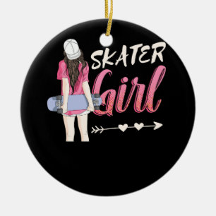 Skater Girl Skateboarding Skateboard Skating Ceramic Ornament