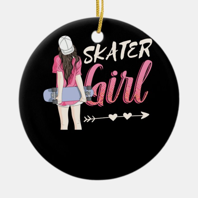 Skater Girl Skateboarding Skateboard Skating Ceramic Ornament (Front)