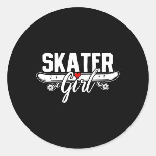 Skater Girl Skateboarding Skateboarder Skateboard  Classic Round Sticker