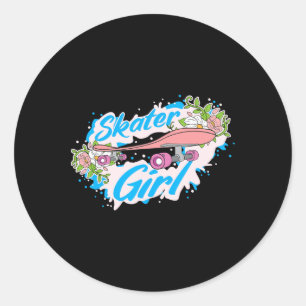 Skater Girl Skating Skateboarding Classic Round Sticker