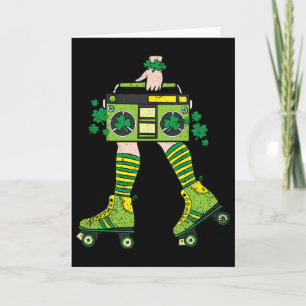 Skater Girl St Patricks Day Roller Skate Shamrock Card