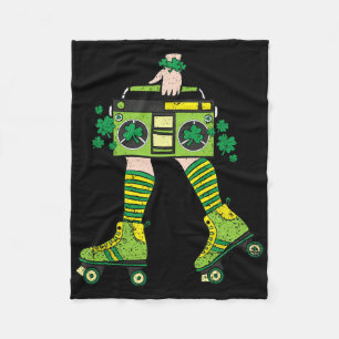 Skater Girl St Patricks Day Roller Skate Shamrock  Fleece Blanket