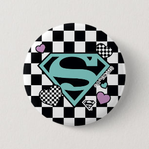 Skater Girl Supergirl Hearts S-Shield 6 Cm Round Badge