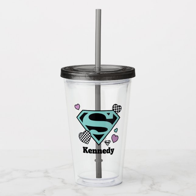 Skater Girl Supergirl Hearts S-Shield Acrylic Tumbler (Front)