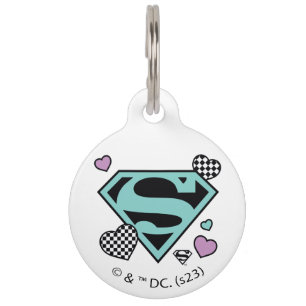 Skater Girl Supergirl Hearts S-Shield Pet Tag