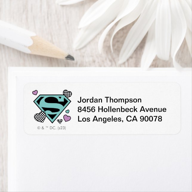 Skater Girl Supergirl Hearts S-Shield Return Address Label (Insitu)