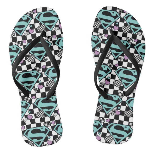 Skater Girl Supergirl Hearts S-Shield Thongs (Footbed)