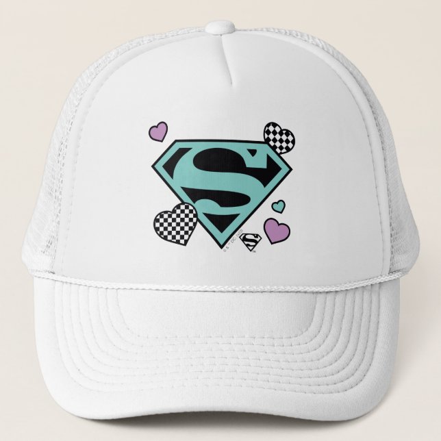 Skater Girl Supergirl Hearts S-Shield Trucker Hat (Front)
