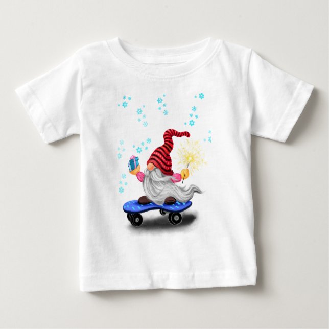 Skater Gnome Christmas Baby T-Shirt (Front)