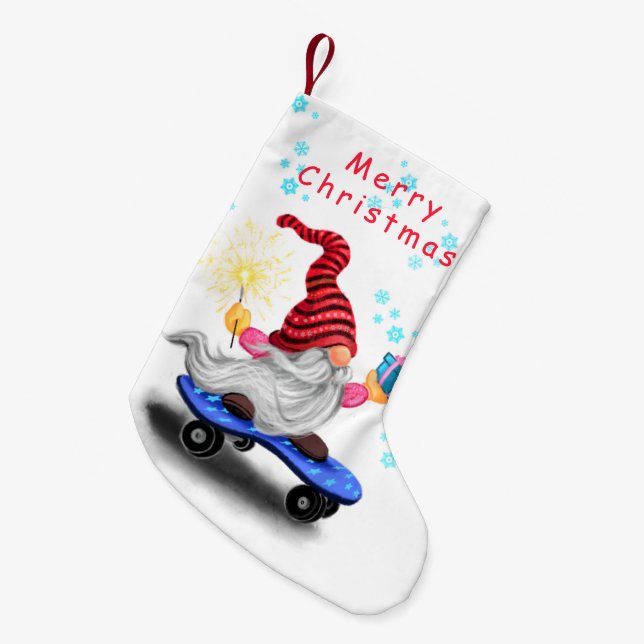 Skater Gnome with Gifts Christmas Stocking (Front (Hanging))