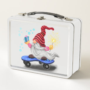 Skater Gnome with Gifts for You Metal Lunch Box