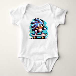 Skater Hedgehog Fast & Fun Pixel Art Skateboarding Baby Bodysuit