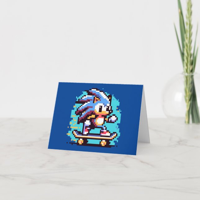 Skater Hedgehog Fast & Fun Pixel Art Skateboarding Card (Front)