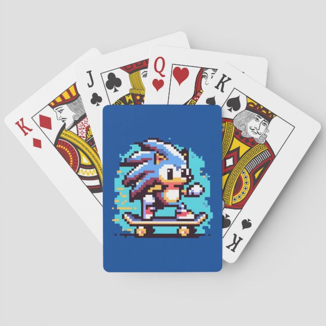 Skater Hedgehog Fast & Fun Pixel Art Skateboarding Playing Cards (Back)