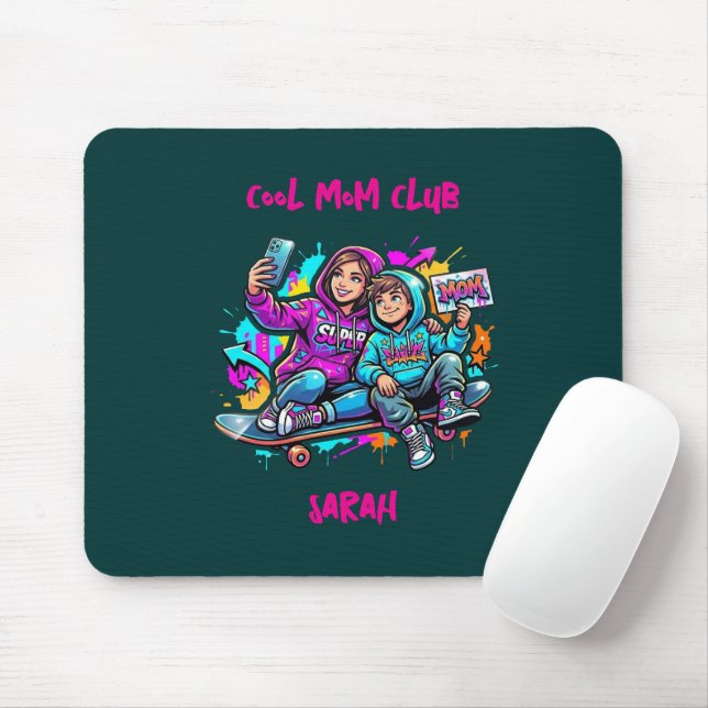 Skater Mum & Son Graffiti Dark Teal Mousepa Mouse Pad (With Mouse)