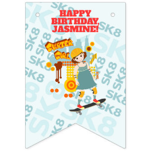Skater Park Fun Girl Birthday Party Bunting