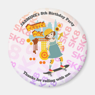 Skater Park Fun Girl Birthday Party Magnet
