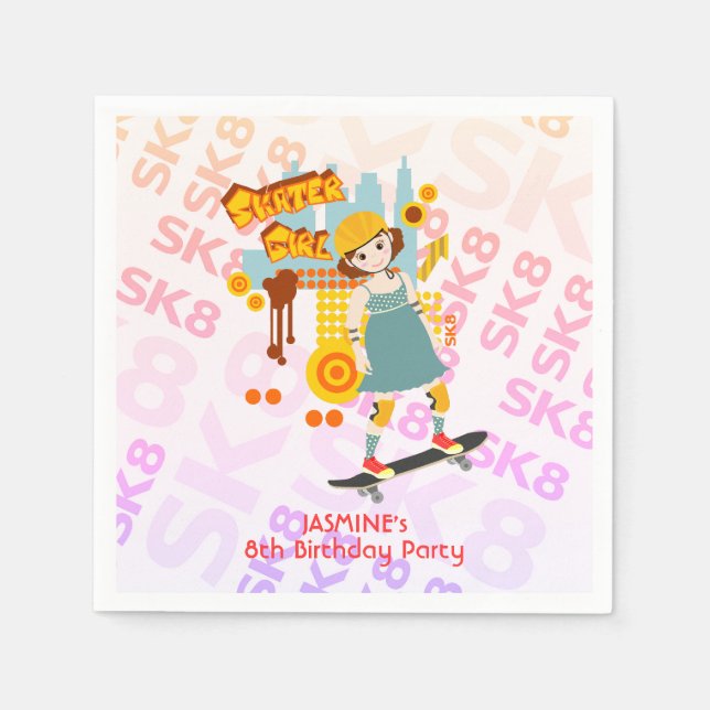 Skater Park Fun Girl Birthday Party Napkin (Front)