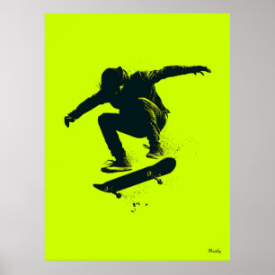 Skater Poster – Black Silhouette on Neon Green
