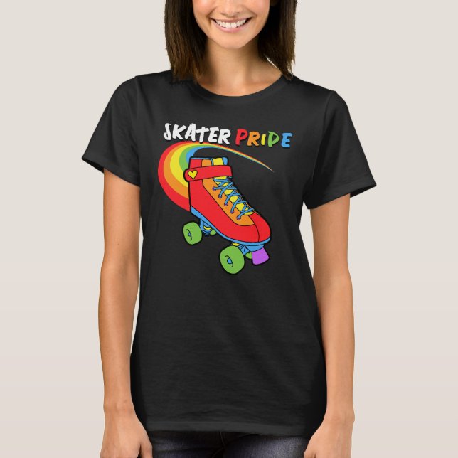 Skater Rainbow Cartoon Roller Skate Pride T-Shirt (Front)