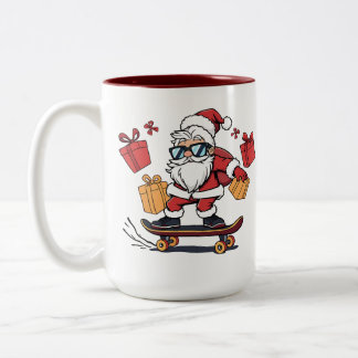 Skater Santa – The Coolest Claus in Town Two-Tone Coffee Mug