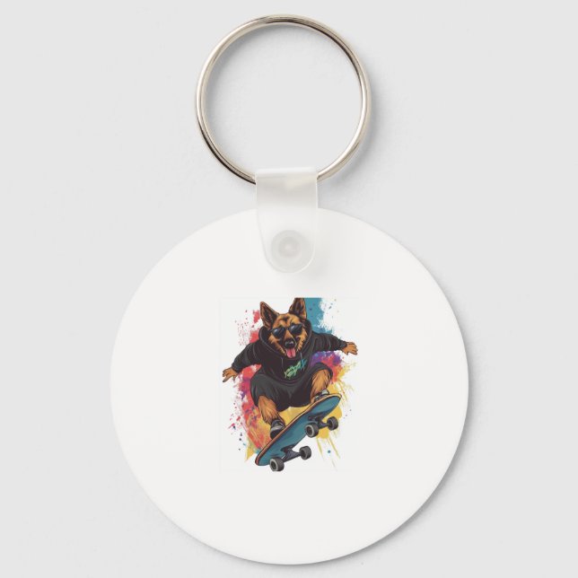 Skater Shepherd � Cool Skateboard Dog Key Ring (Front)
