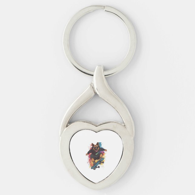 Skater Shepherd � Cool Skateboard Dog Key Ring (Front)