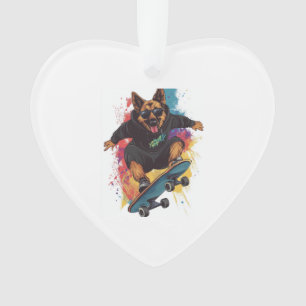 Skater Shepherd � Cool Skateboard Dog Ornament